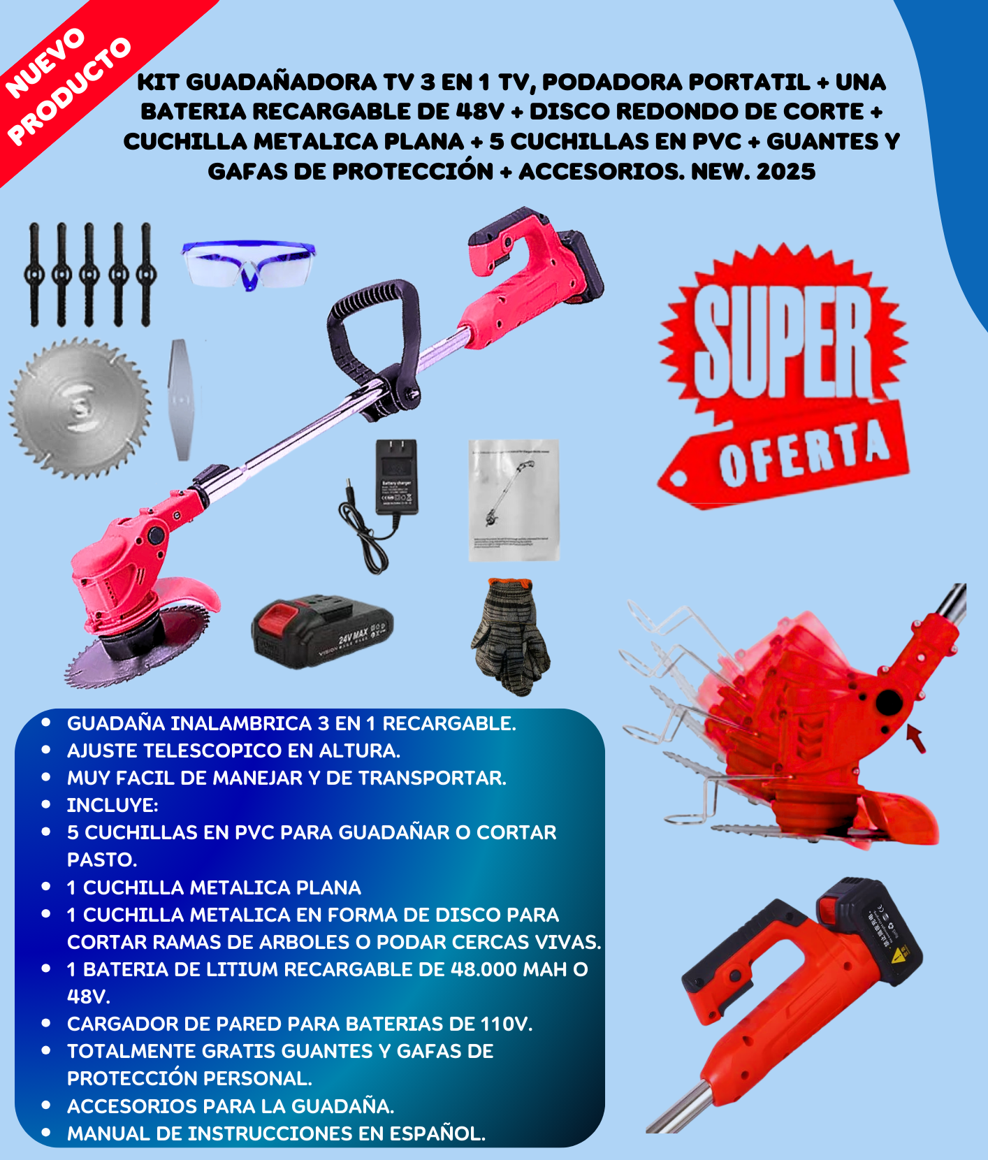 Kit Guadaña Batería + Disco +Cuch. Plana